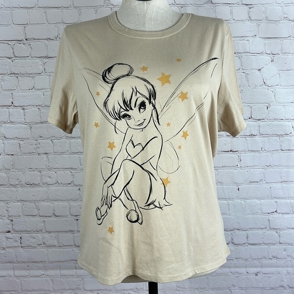 Disney Tops - Disney Tinkerbell Crew Neck Graphic Short Sleeve Tee Tan Women’s XXL